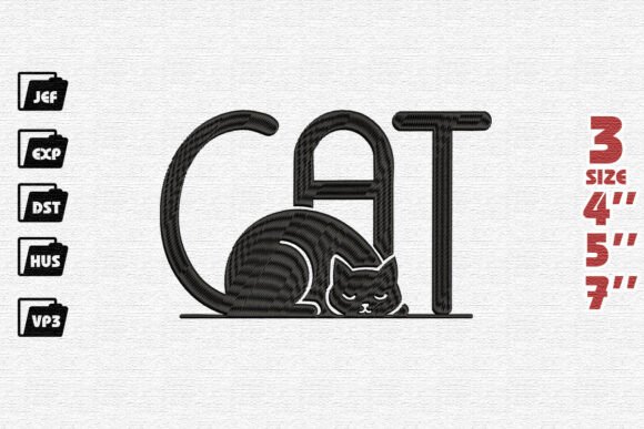 Sleeping Cat Embroidery for Boutique Apparel